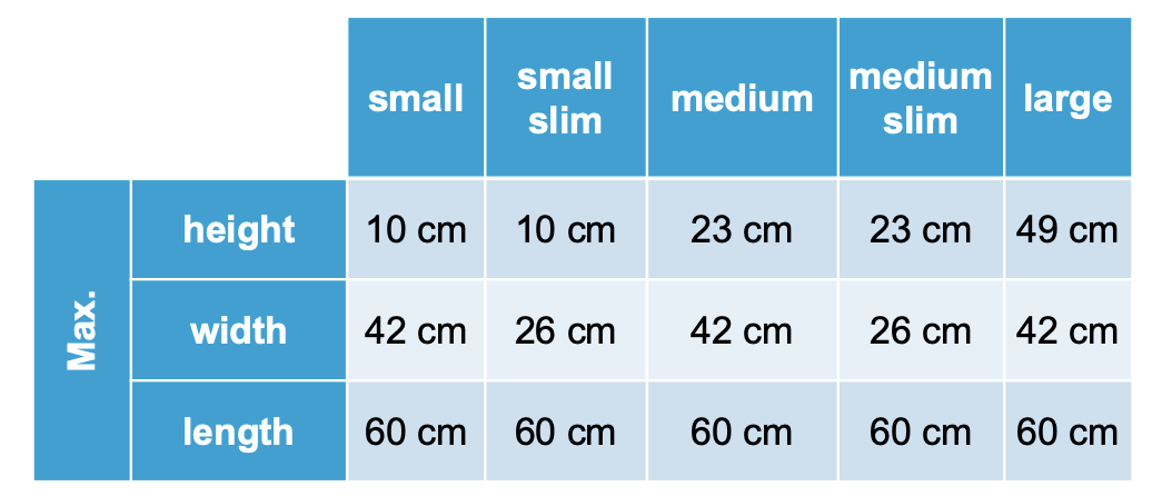 Parcel locker dimensions